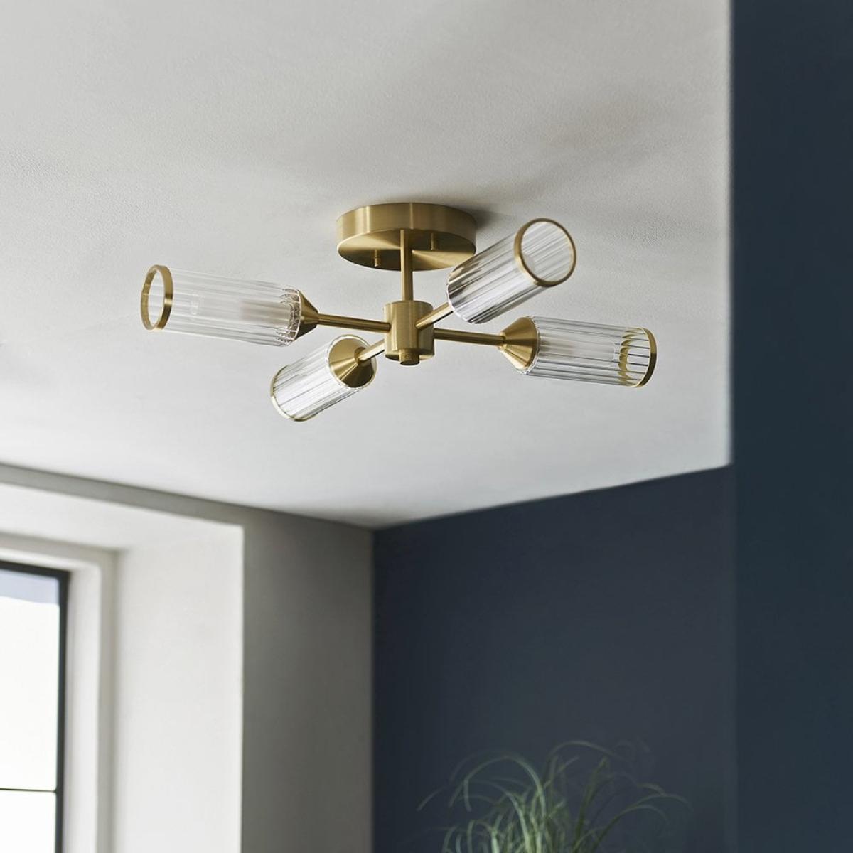 Aster Ribbed Glass Ceiling Light, Brass – image 4