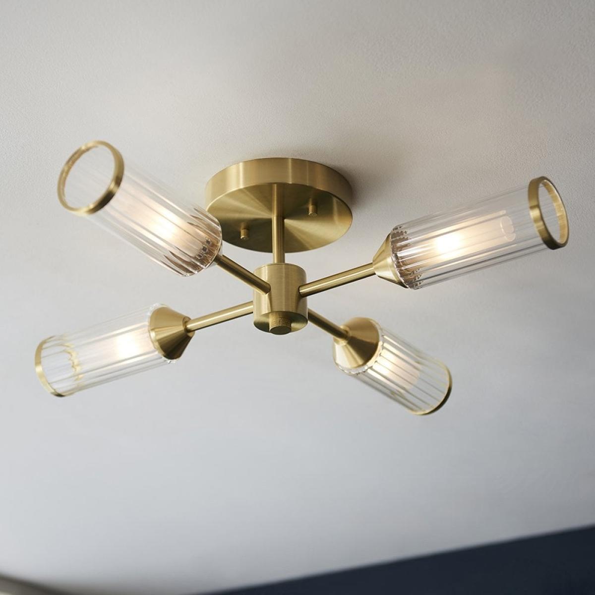 Aster Ribbed Glass Ceiling Light, Brass – image 5