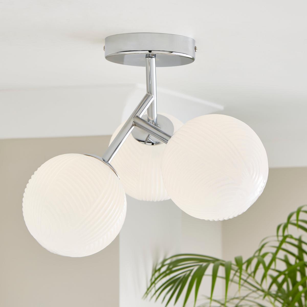 Cohen 3 Light Semi Flush Ceiling Fitting Raffia Opal – image 1