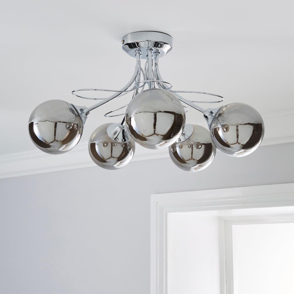 Mateo 5 Light Glass Chrome Semi-Flush Ceiling Fitting Smoke – image 2