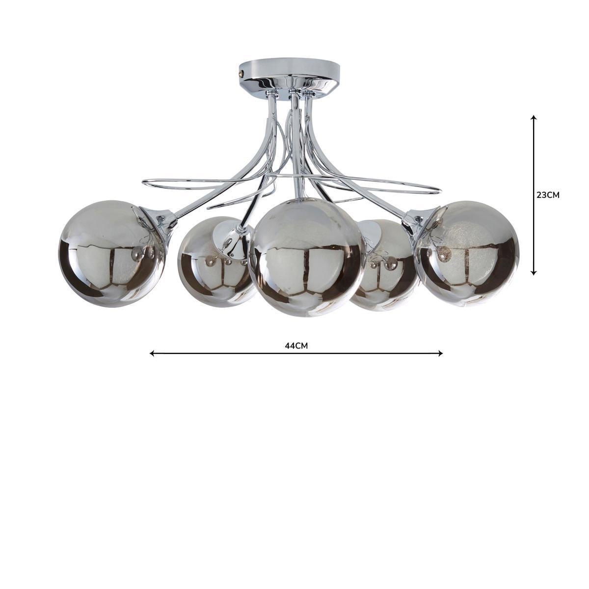 Mateo 5 Light Glass Chrome Semi-Flush Ceiling Fitting Smoke – image 5
