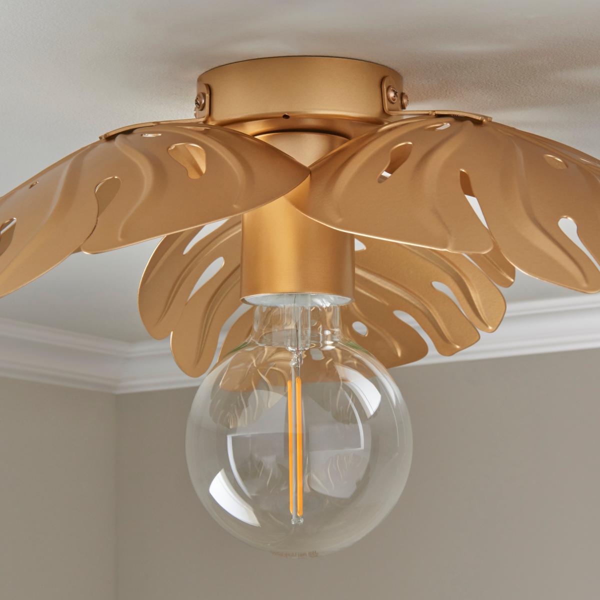 Indi Leaf Bathroom Flush Ceiling Light Gold – image 2