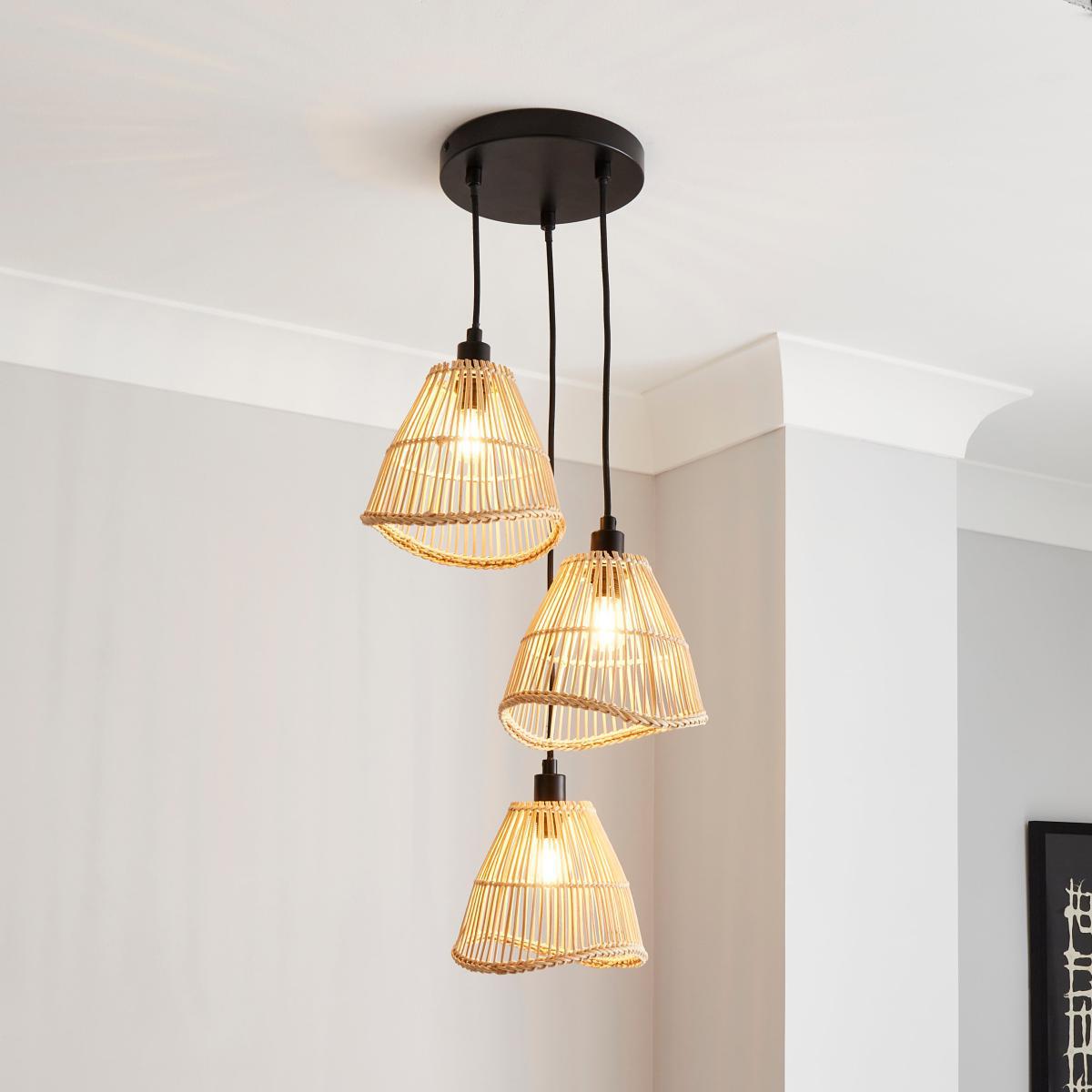 Elements Jaula 3 Light Rattan Cluster Fitting Natural