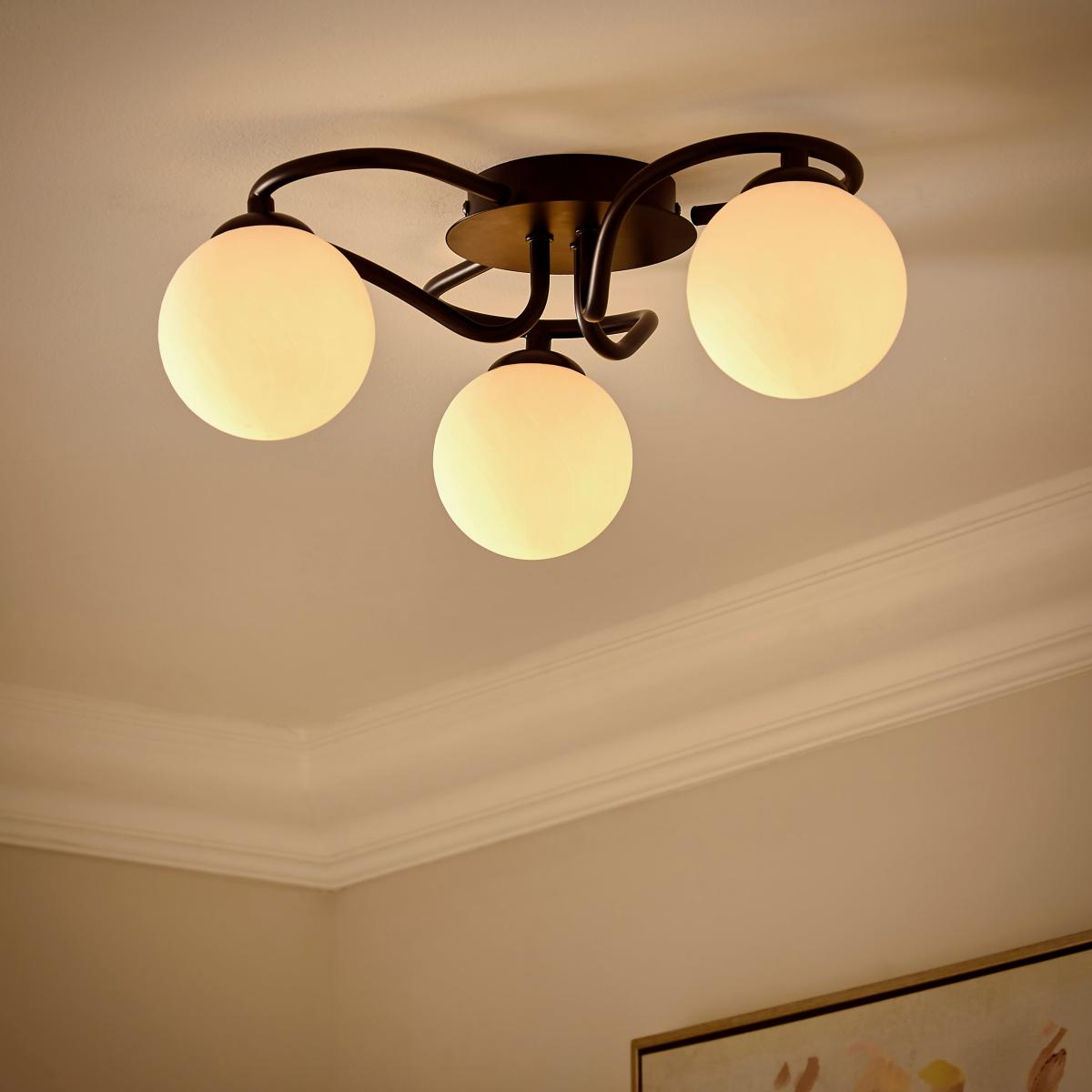 Selana Semi Flush Frosted Ceiling Light Black – image 2