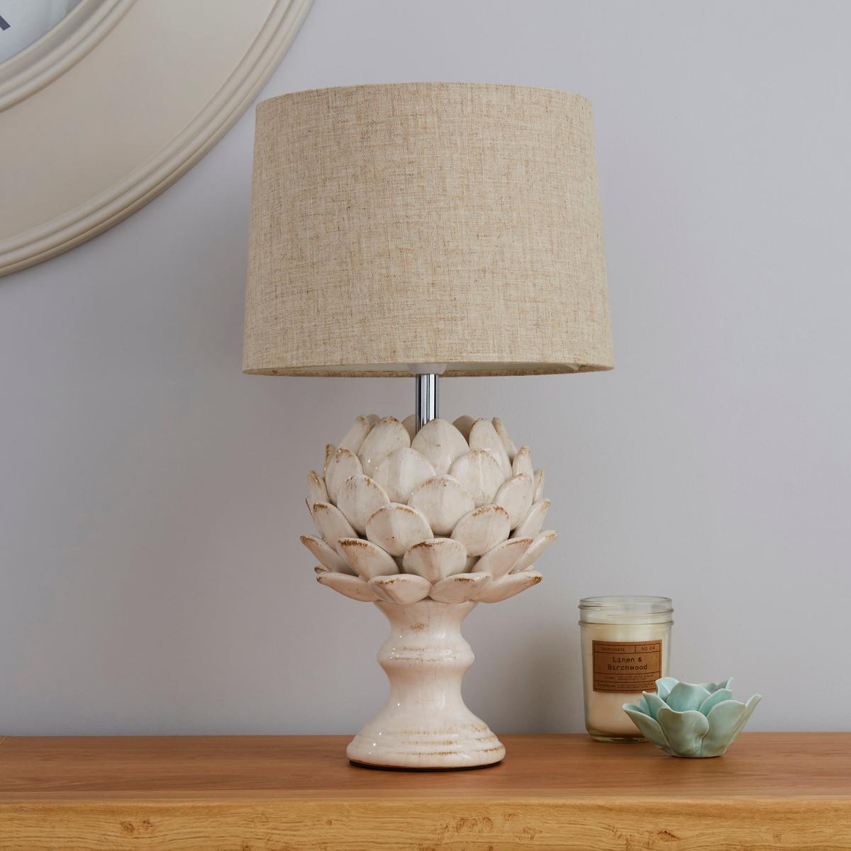Dorma Brimstage Cream Artichoke and Linen Shade Table Lamp Cream – image 2