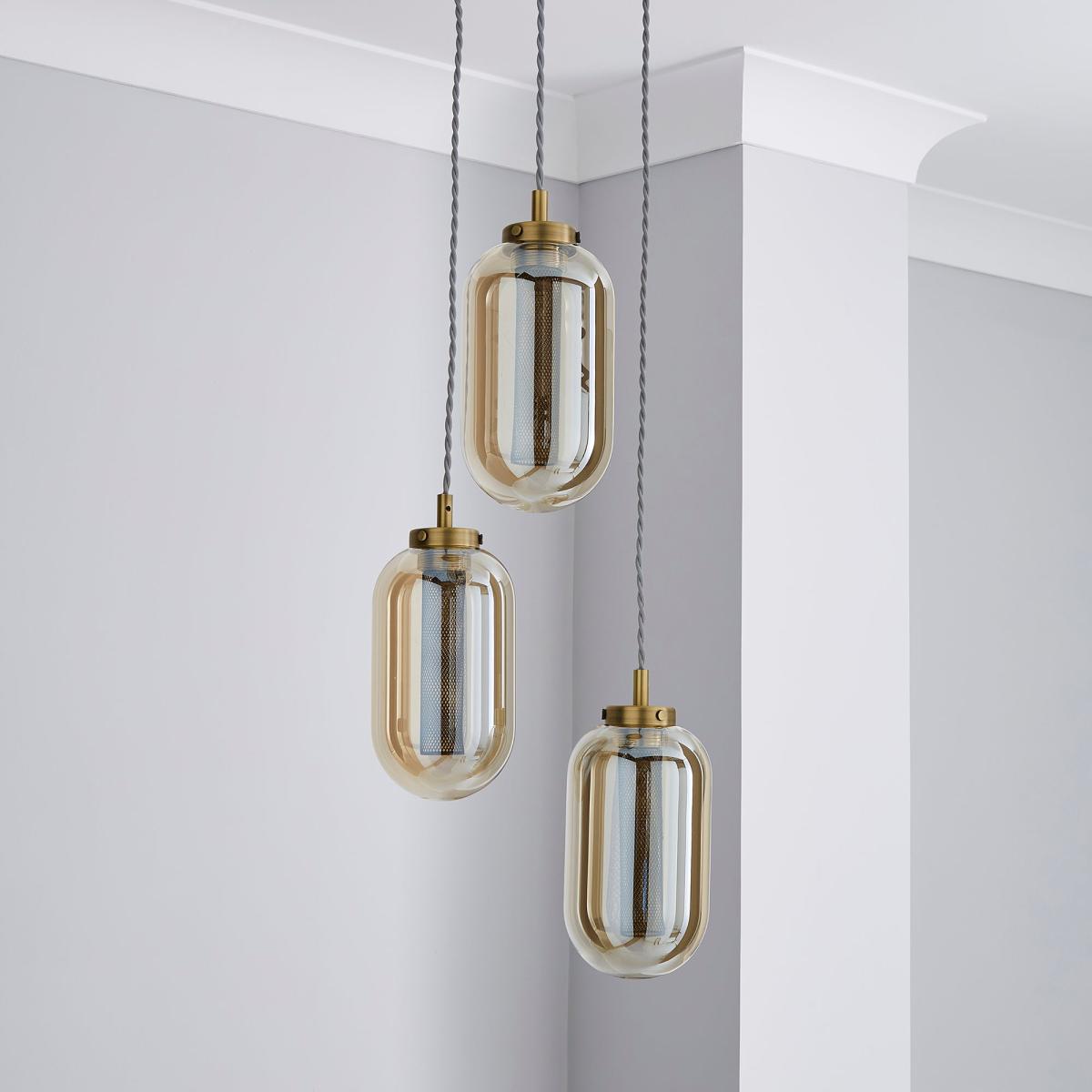 Safi Mesh Detail 3 Cluster Ceiling Fitting Antique Brass Antique Gold – image 2