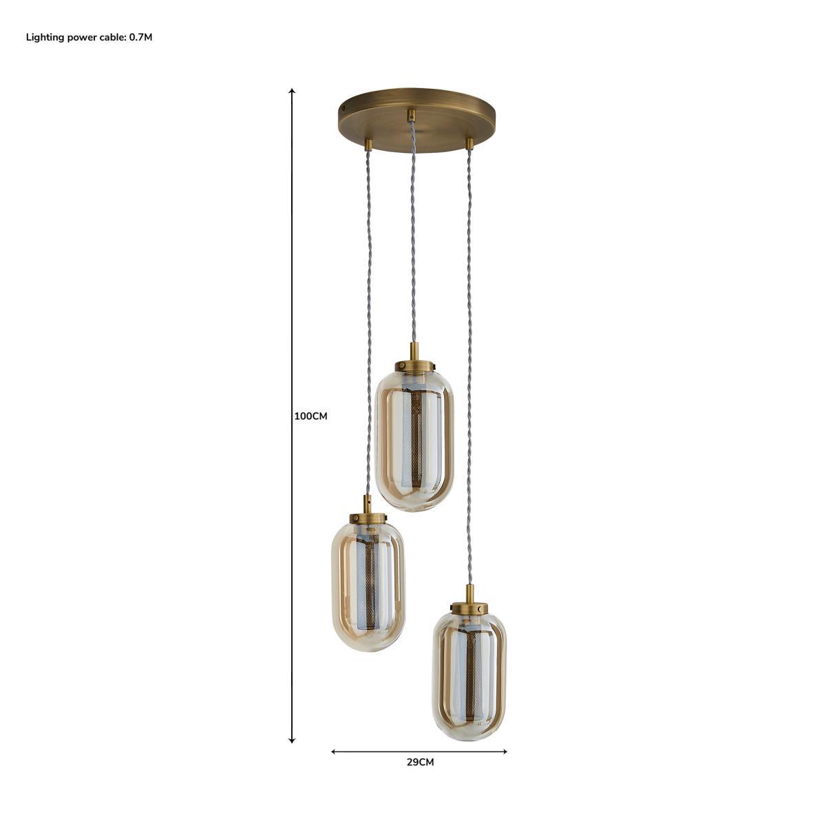 Safi Mesh Detail 3 Cluster Ceiling Fitting Antique Brass Antique Gold – image 8