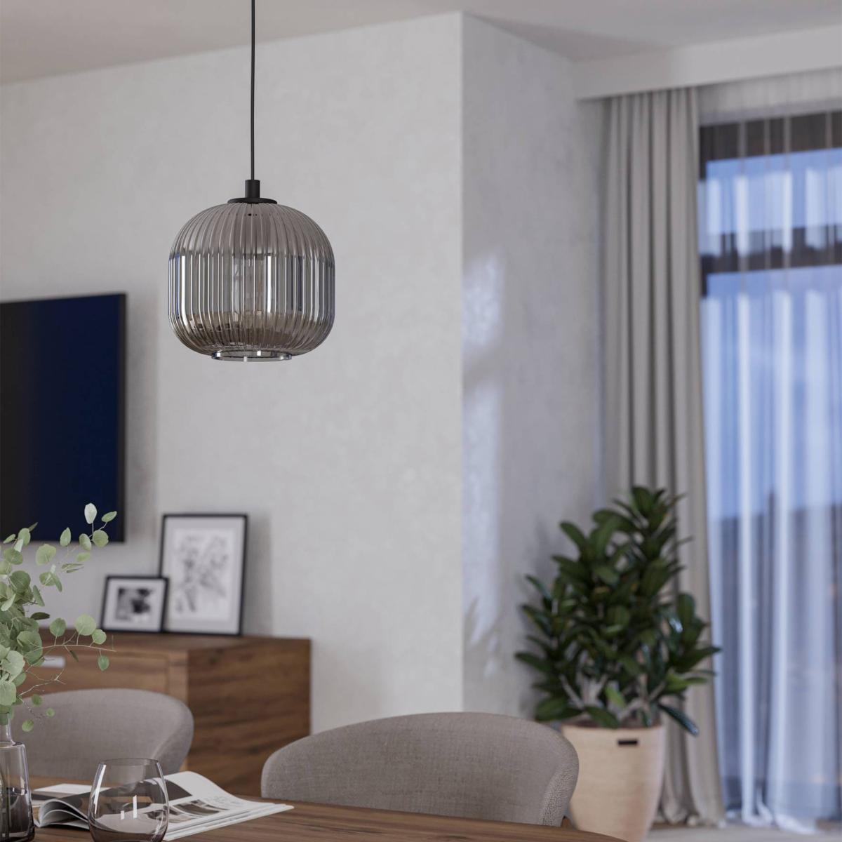 EGLO Mantunalle Smoked Glass Pendant Light Black – image 2