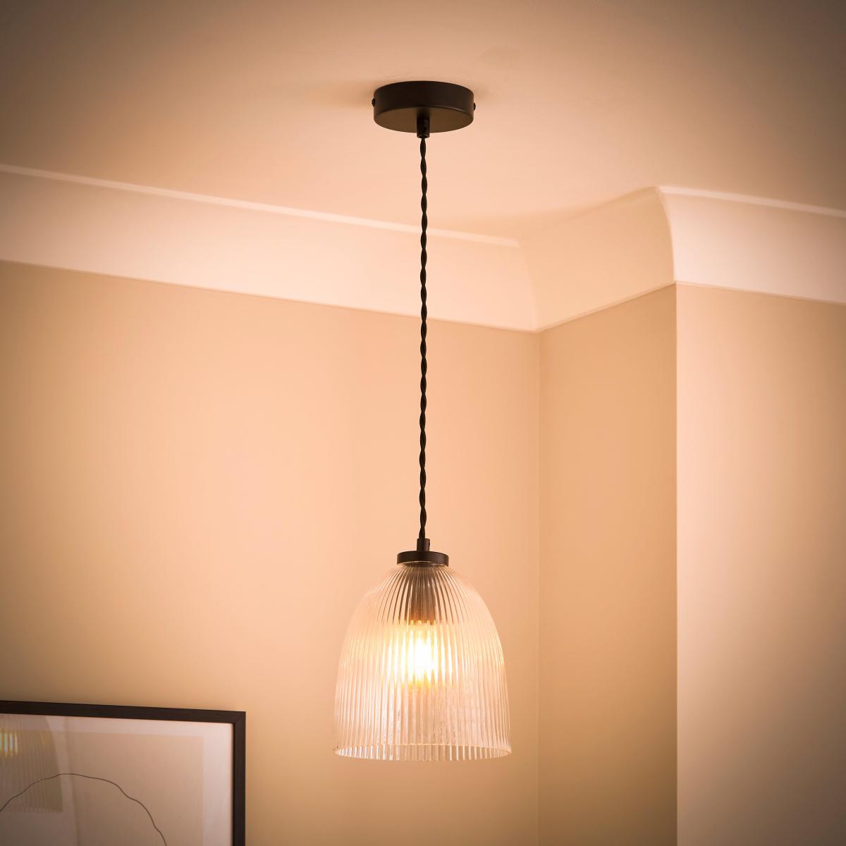 Ezra Ribbed Glass Pendant Light Black – image 2