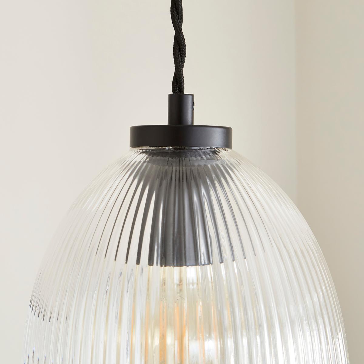 Ezra Ribbed Glass Pendant Light Black – image 3