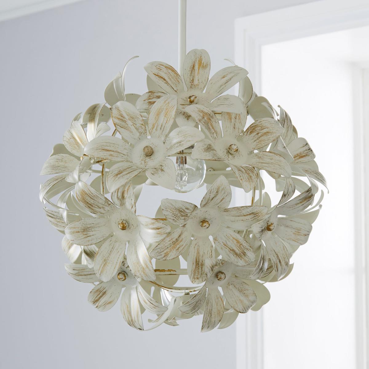 Floral Leaf Cream Ball Easy Fit Pendant Cream – image 2