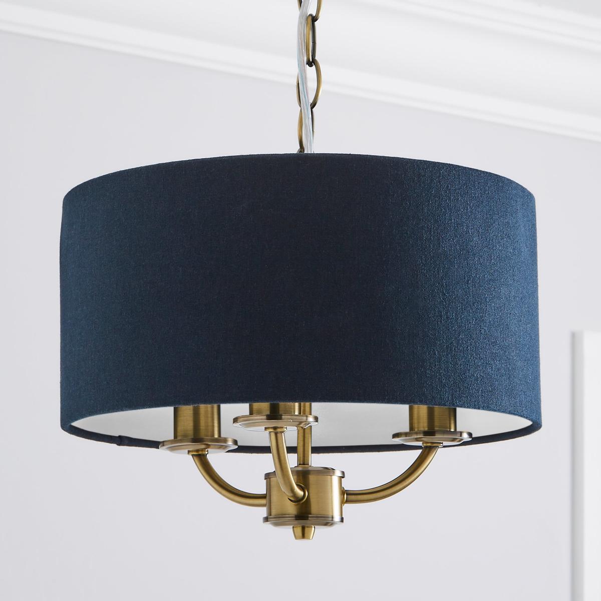 Preston Gold Navy 3 Light Pendant Fitting Navy Blue – image 2