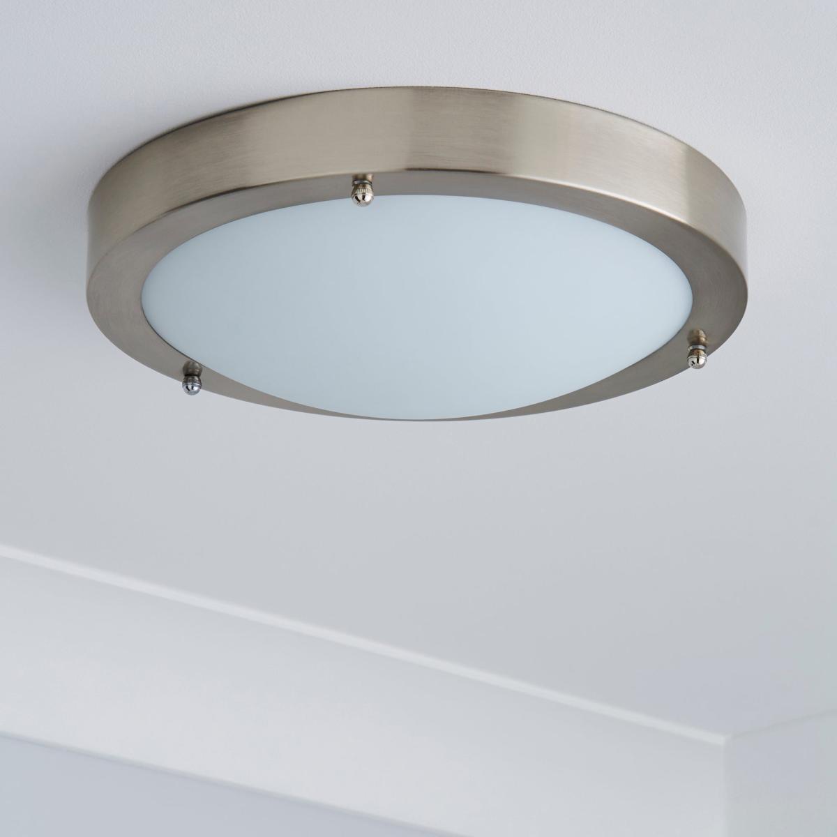 Pluto 1 Light Frosted Glass Flush Ceiling Fitting Silver – image 2