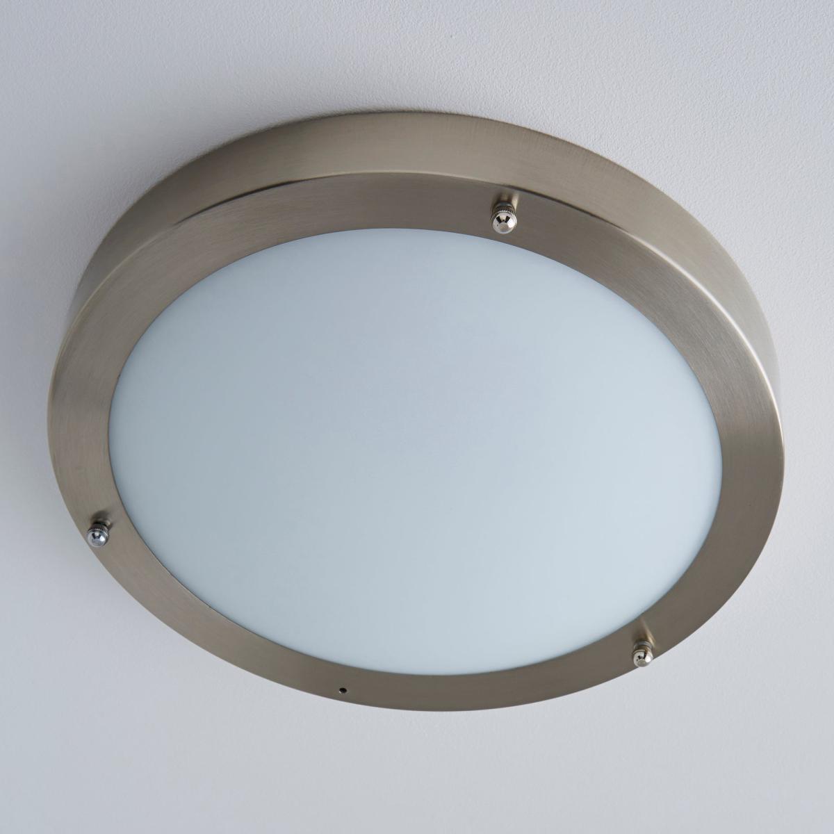 Pluto 1 Light Frosted Glass Flush Ceiling Fitting Silver – image 4