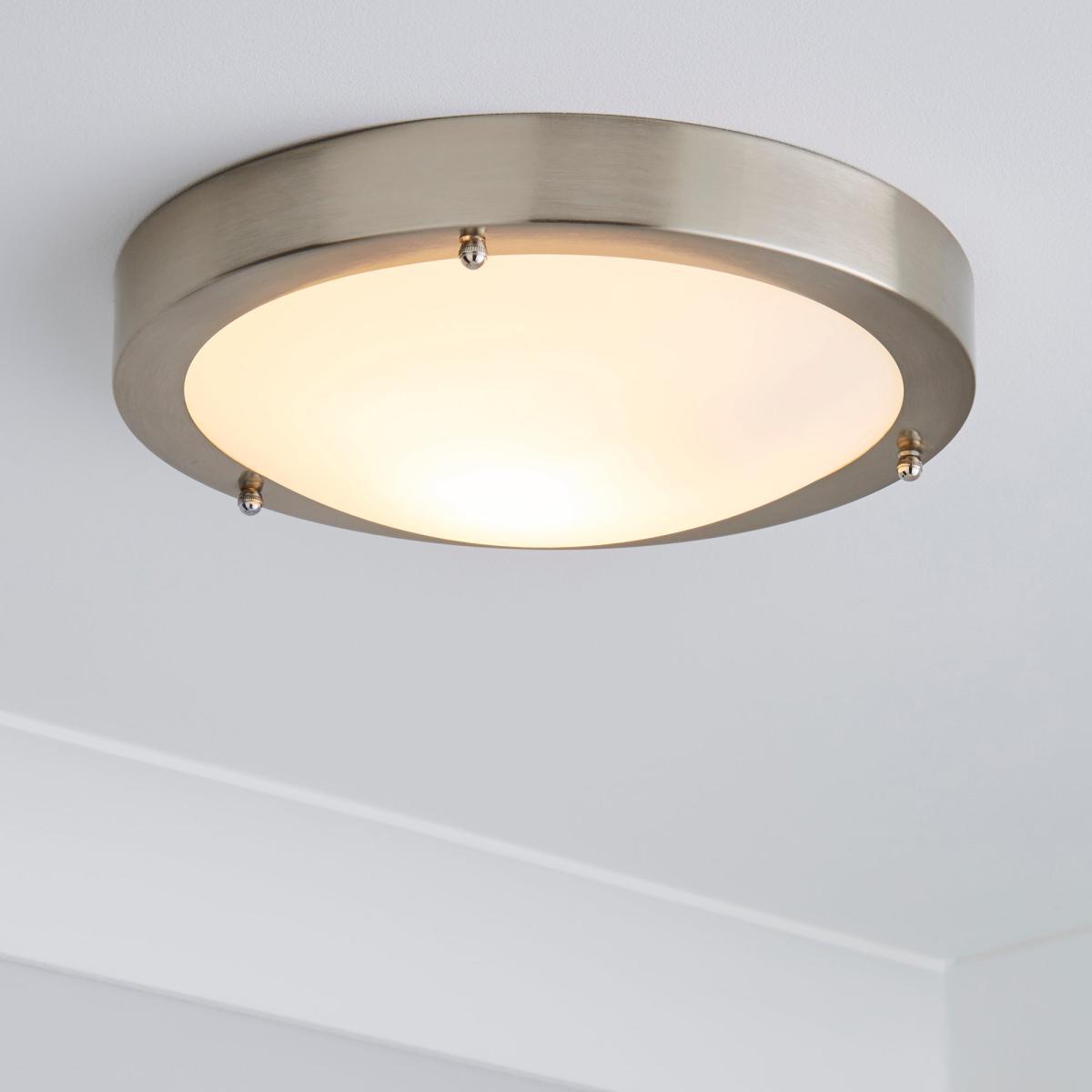 Pluto 1 Light Frosted Glass Flush Ceiling Fitting Silver – image 1