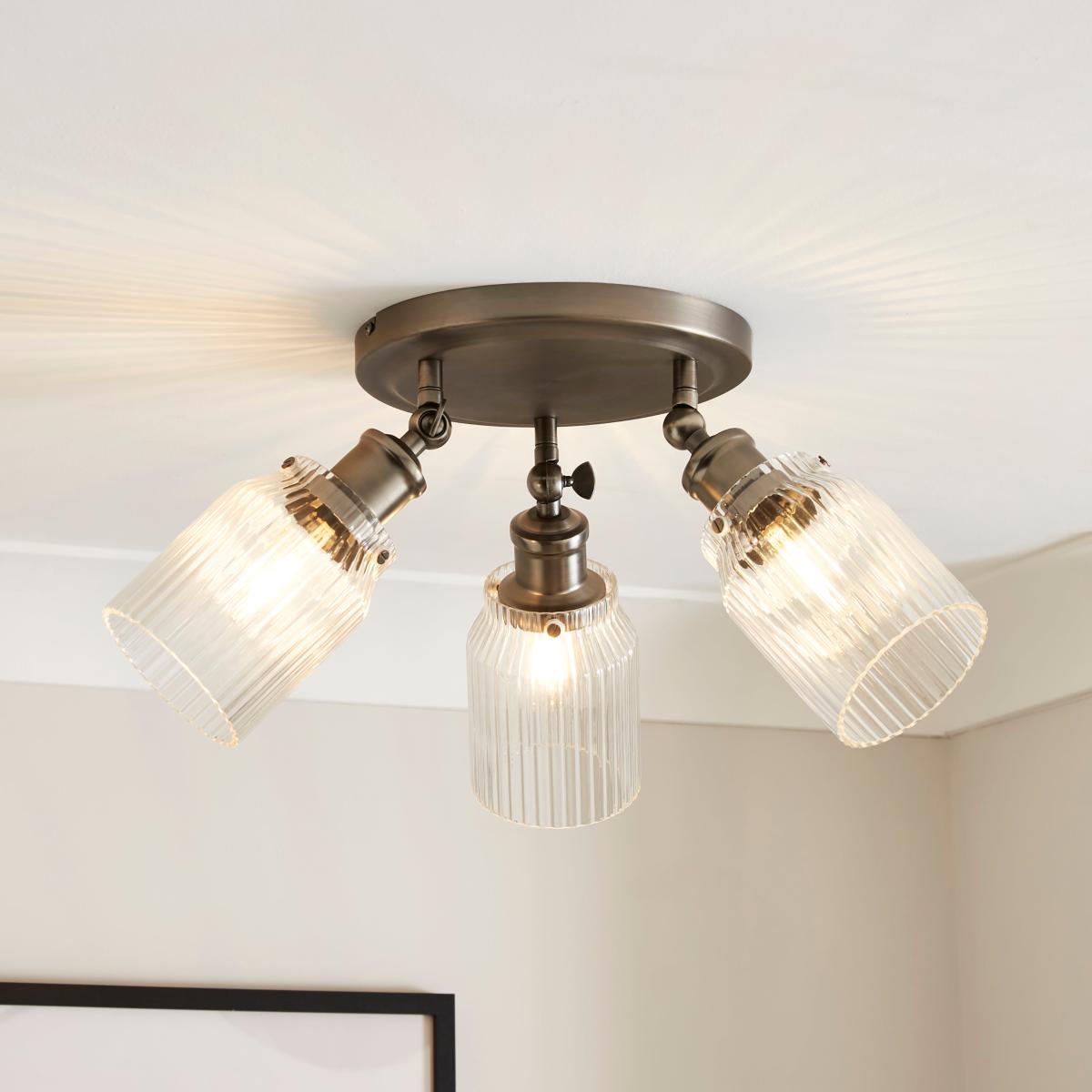 Tobias Industrial Ribbed 3 Light Adjustable Spotlight Pewter – image 1