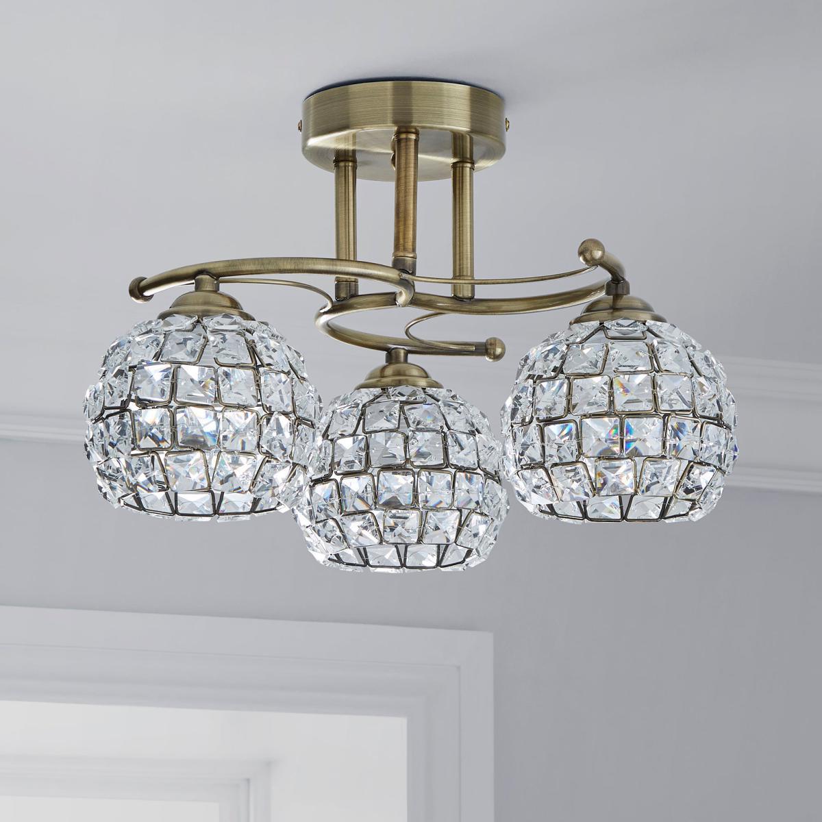 Bergen 3 Light Crystal Antique Brass Ceiling Fitting Antique Brass – image 2
