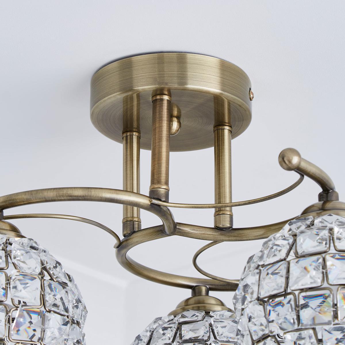 Bergen 3 Light Crystal Antique Brass Ceiling Fitting Antique Brass – image 4