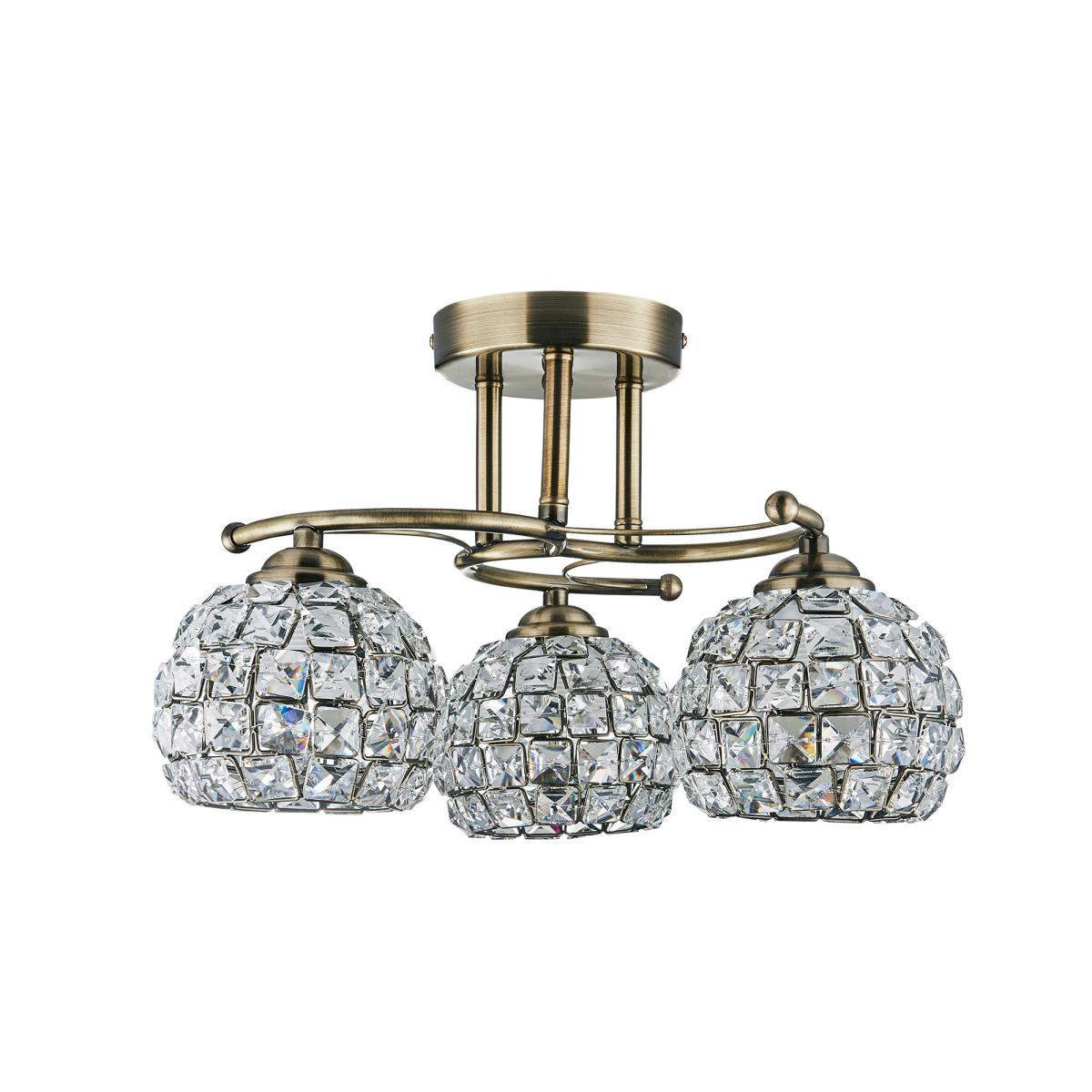 Bergen 3 Light Crystal Antique Brass Ceiling Fitting Antique Brass – image 5