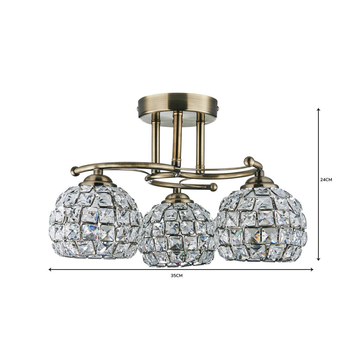 Bergen 3 Light Crystal Antique Brass Ceiling Fitting Antique Brass – image 6