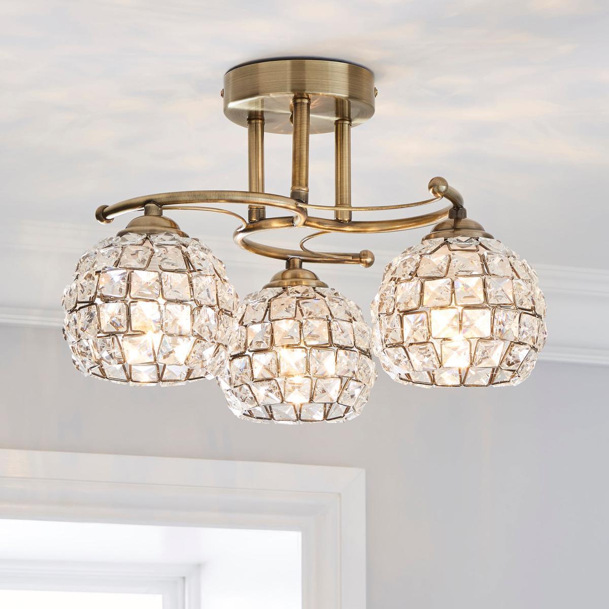 Bergen 3 Light Crystal Antique Brass Ceiling Fitting Antique Brass – image 1