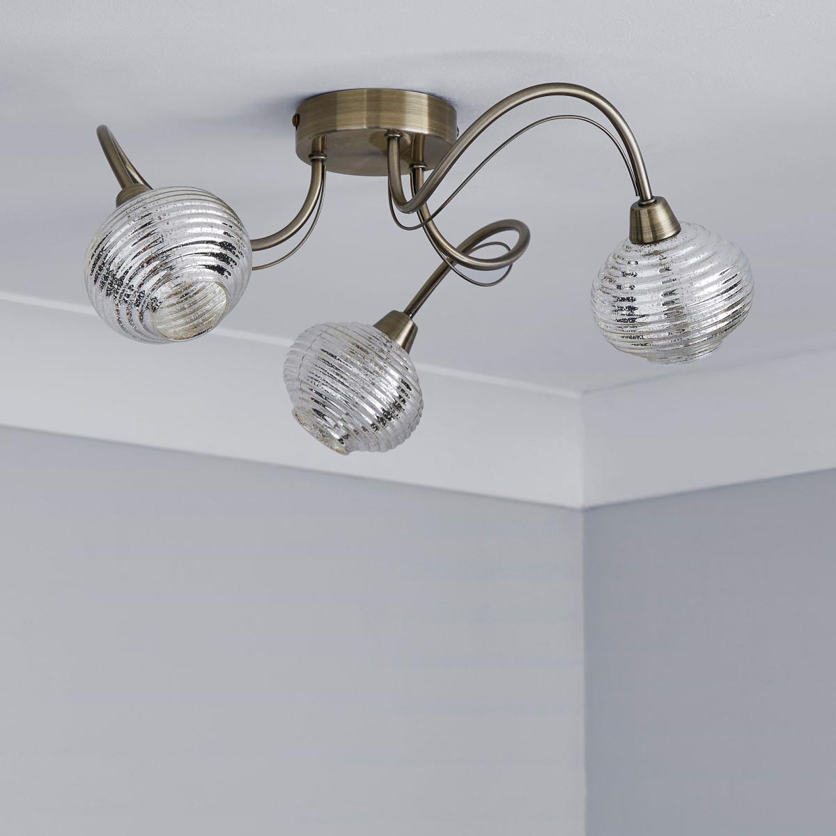 Temossi 3 Light Mercury Glass Semi-Flush Ceiling Fitting Champagne, Antique Brass – image 2