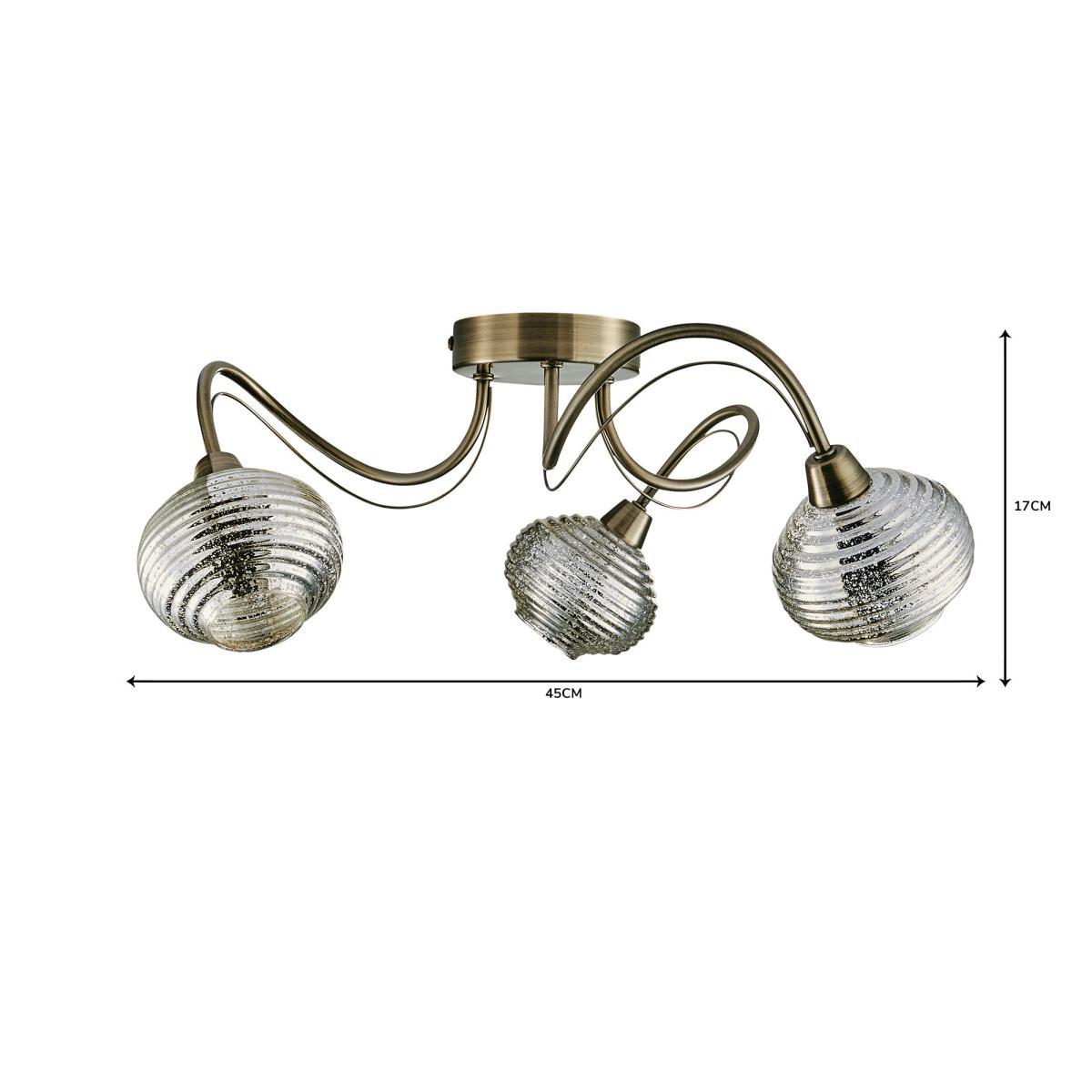 Temossi 3 Light Mercury Glass Semi-Flush Ceiling Fitting Champagne, Antique Brass – image 7
