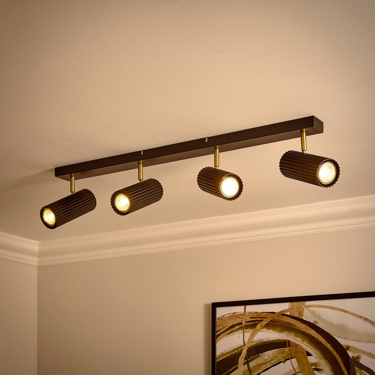 Georgi Industrial Ribbed 4 Light Adjustable Semi Flush Spotlight Bar Black – image 2