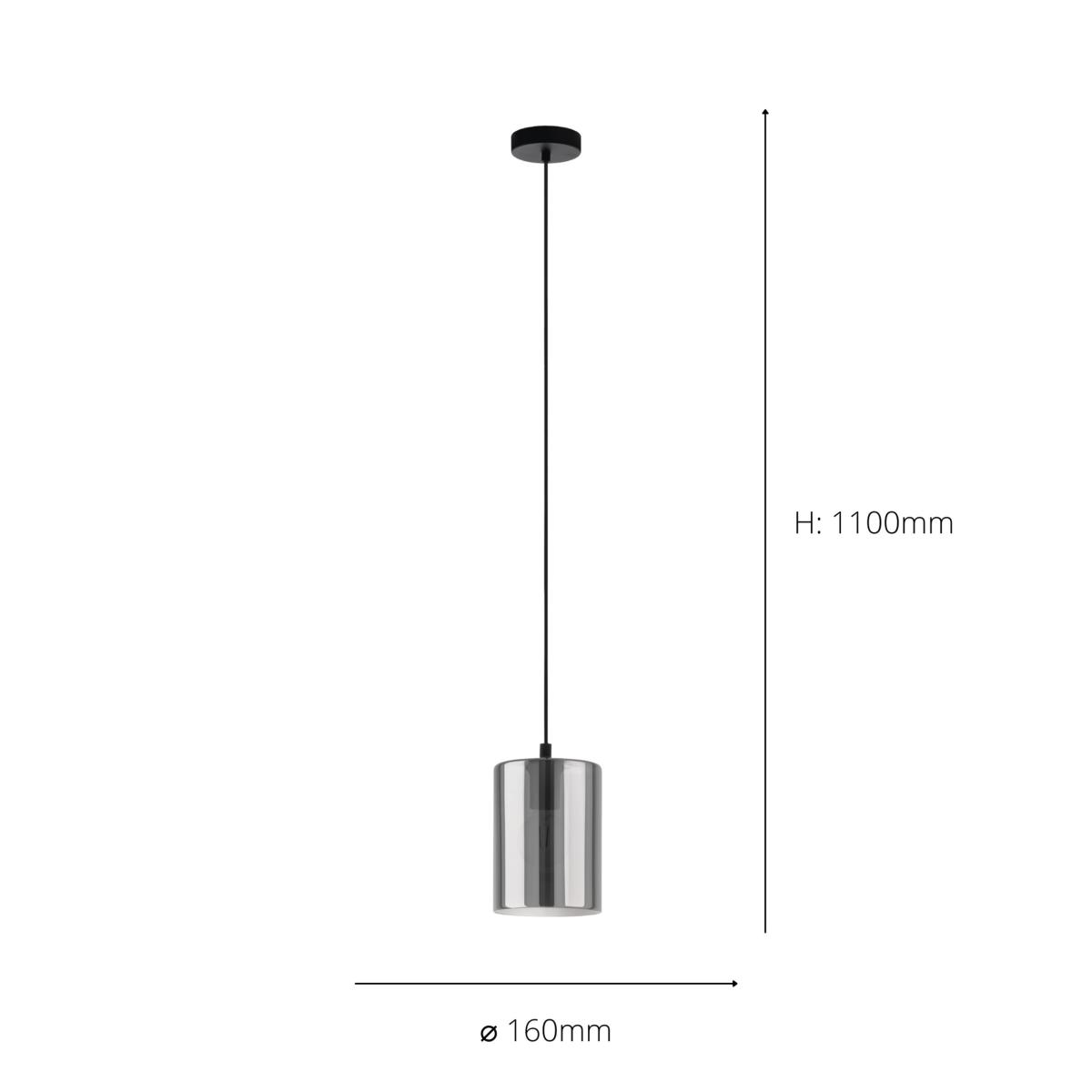 EGLO Cadaques 1 Smoked Glass Pendant Light Black – image 3