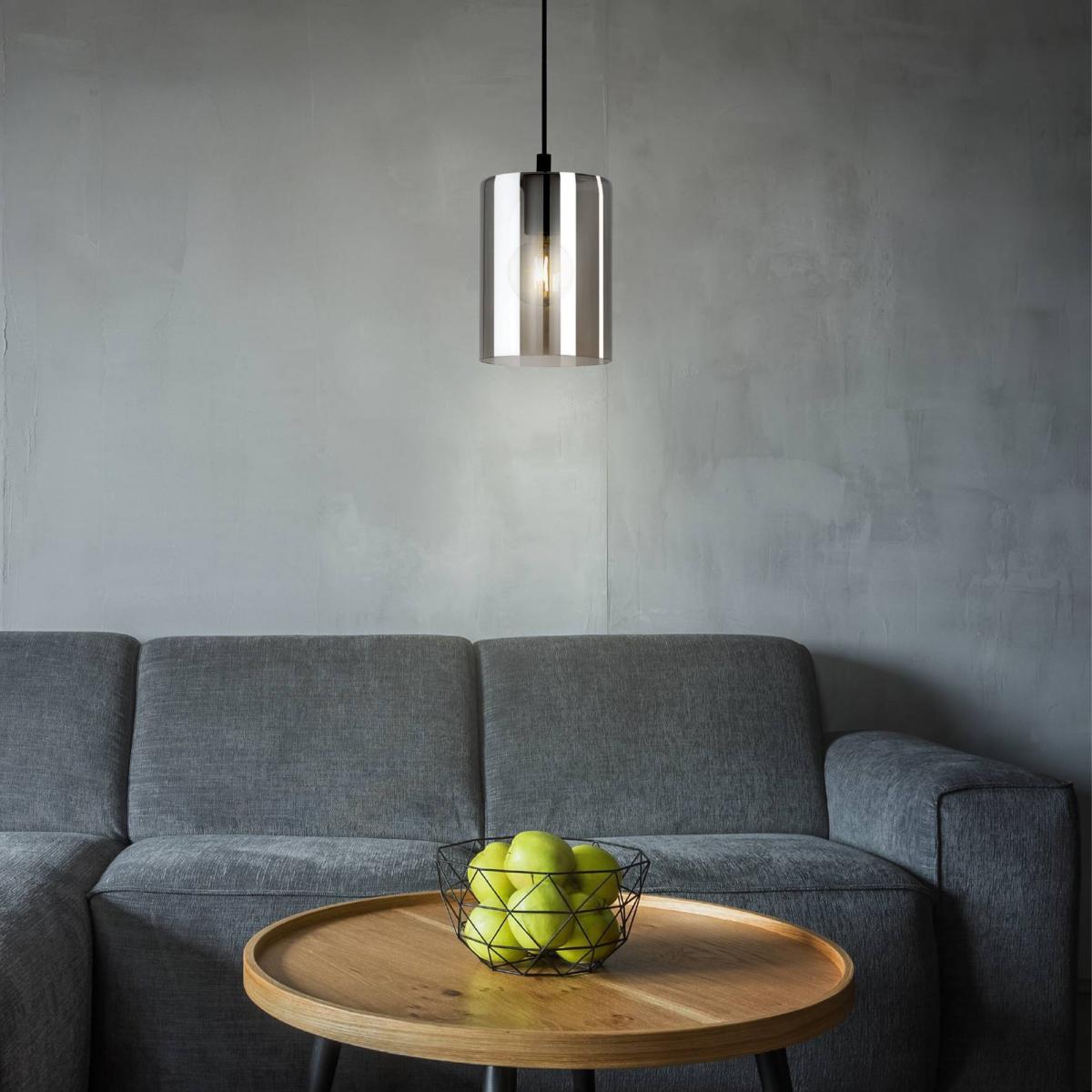 EGLO Cadaques 1 Smoked Glass Pendant Light Black – image 1
