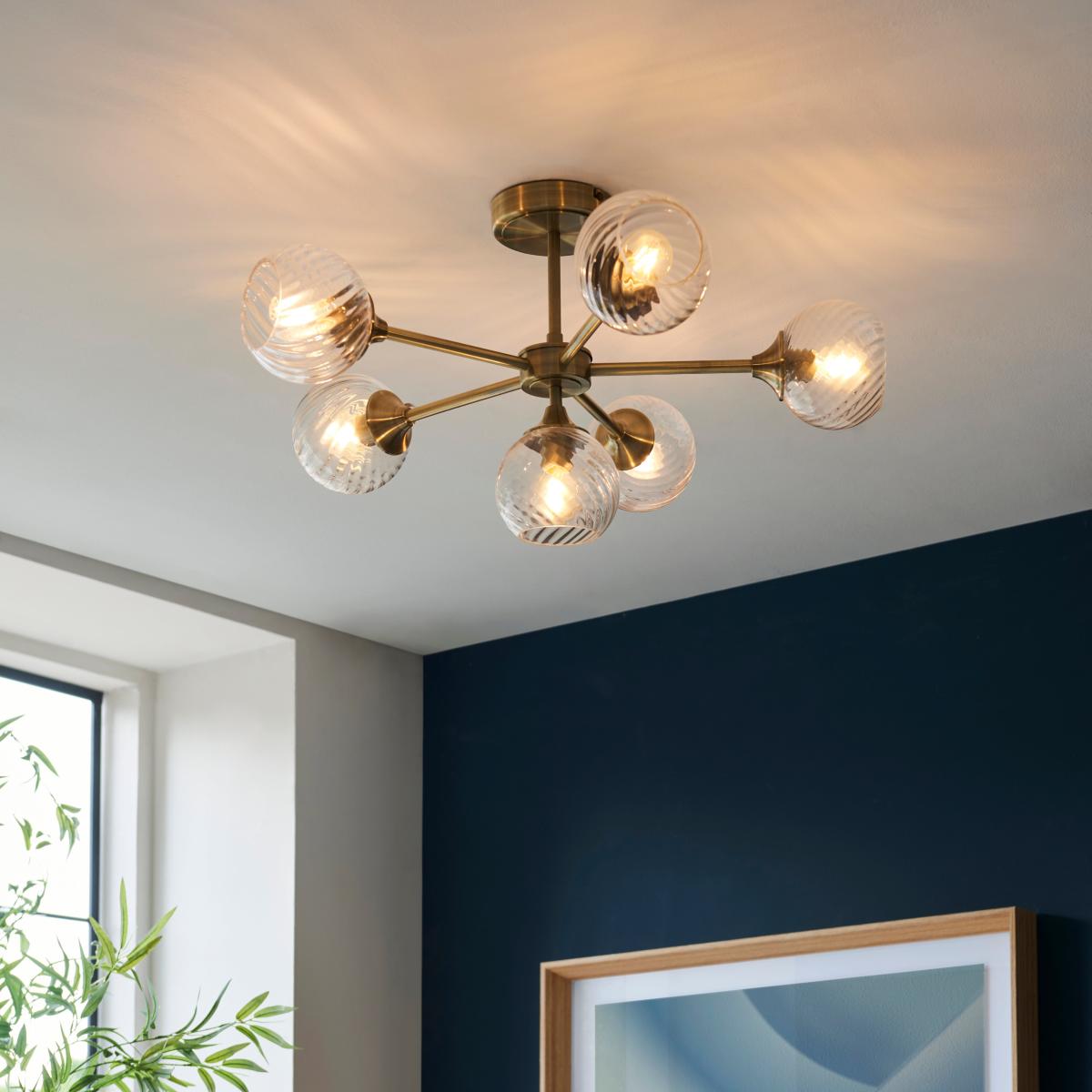 Vogue Asher 6 Light Semi Flush Ceiling Light Gold – image 1