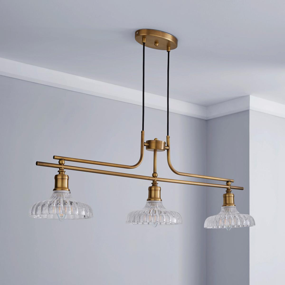 Colt 3 Light Diner Antique Brass Ceiling Fitting Gold – image 2