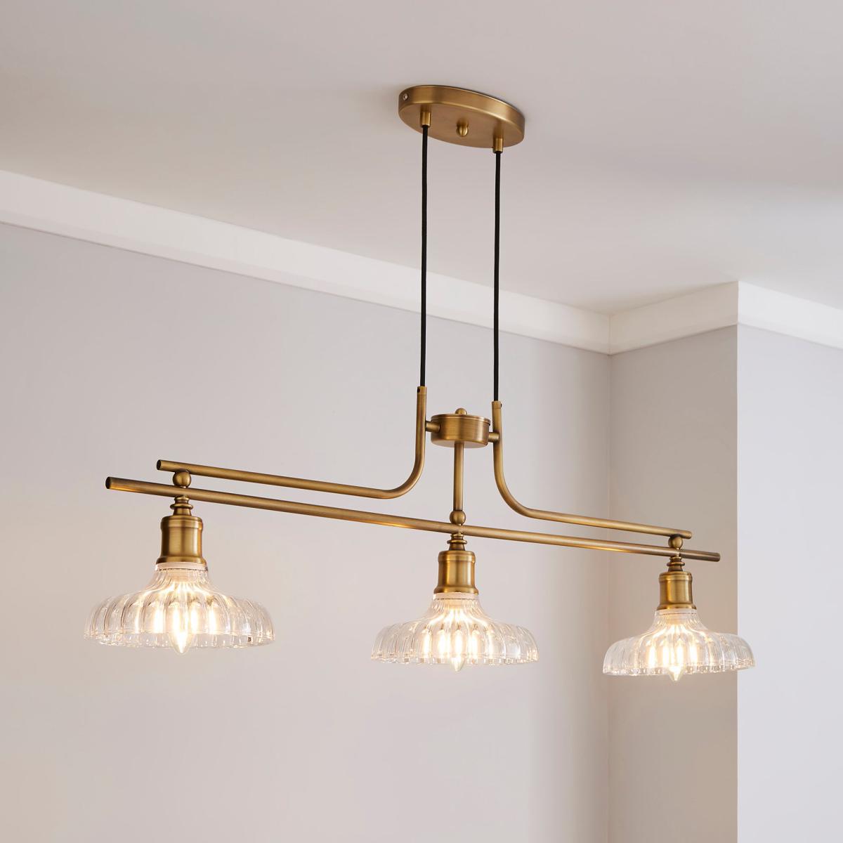 Colt 3 Light Diner Antique Brass Ceiling Fitting Gold – image 1