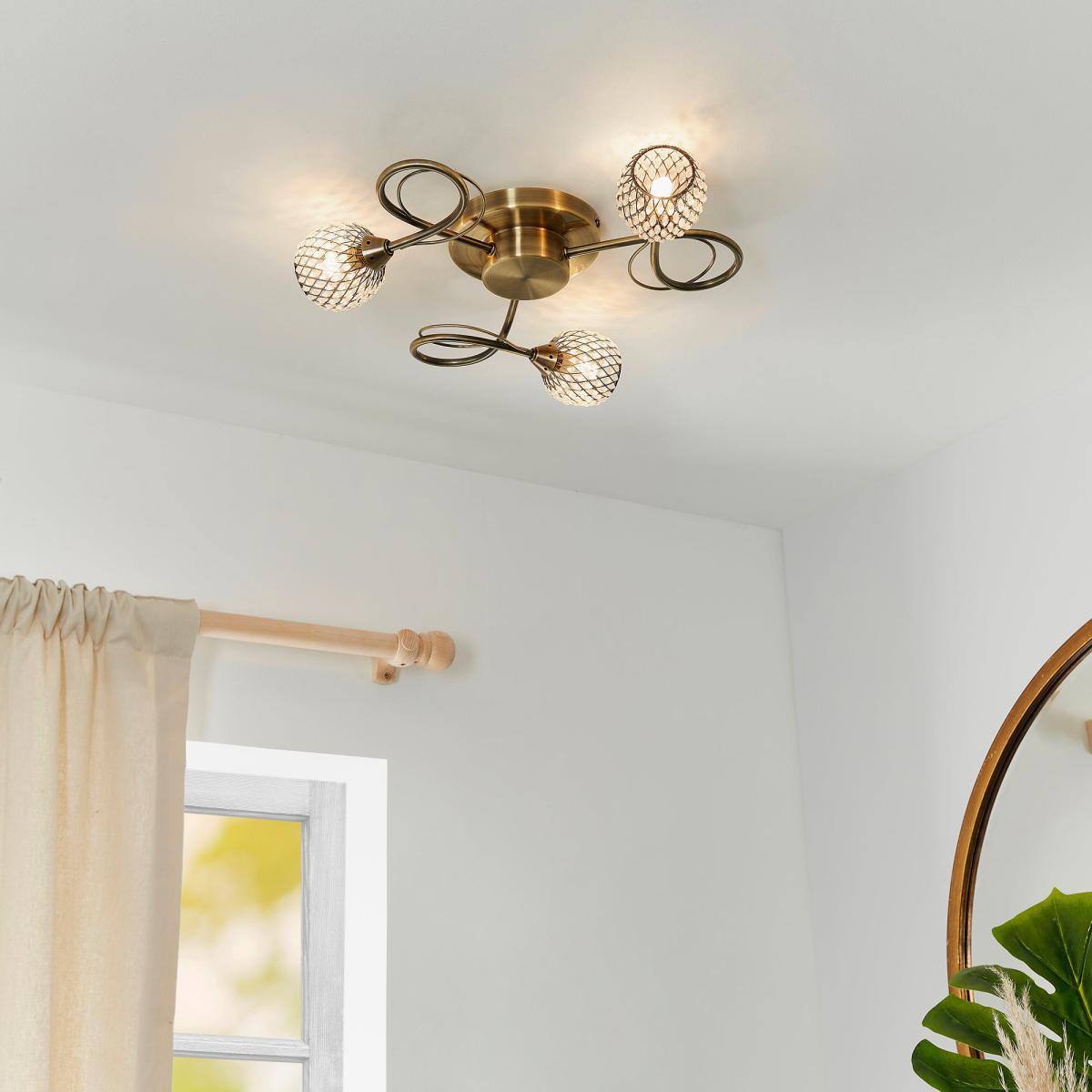 Vogue Malden 3 Light Flush Ceiling Fitting Antique Brass – image 2