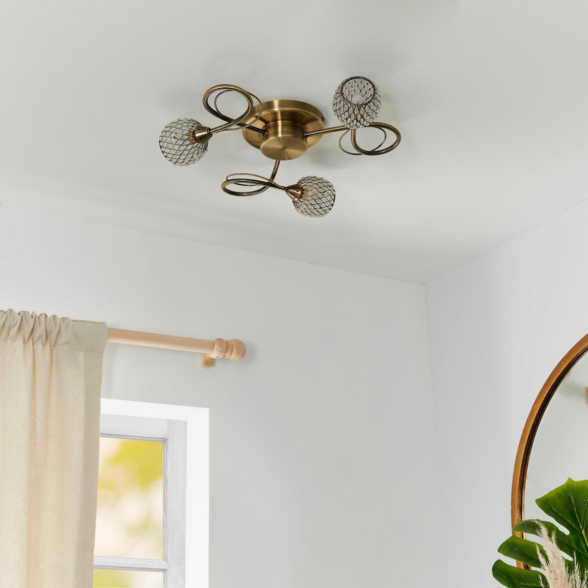 Vogue Malden 3 Light Flush Ceiling Fitting Antique Brass – image 3