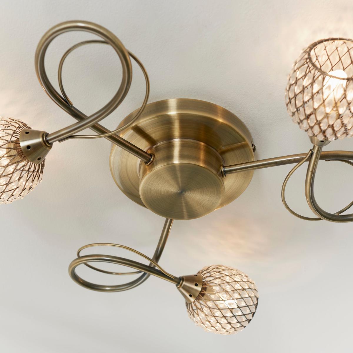 Vogue Malden 3 Light Flush Ceiling Fitting Antique Brass – image 6