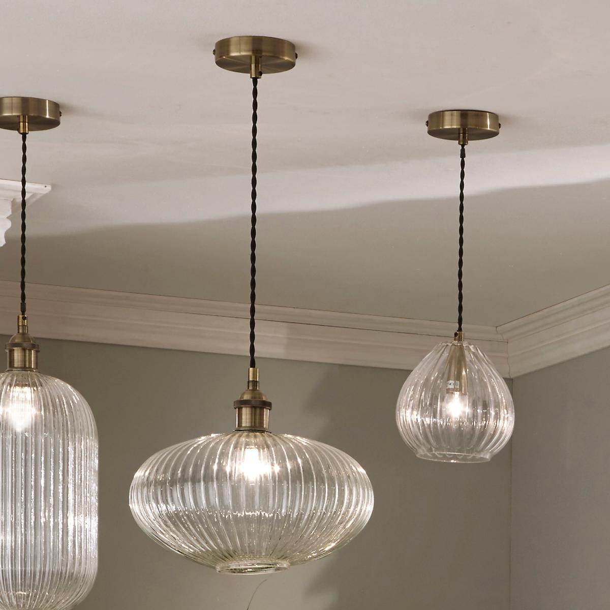 Return - Abigail Oval Ribbed Glass Pendant Light – image 3
