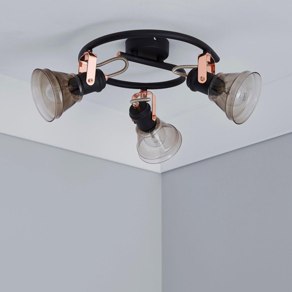 Milas 3 Light Black Industrial Semi-Flush Ceiling Fitting Black – image 2