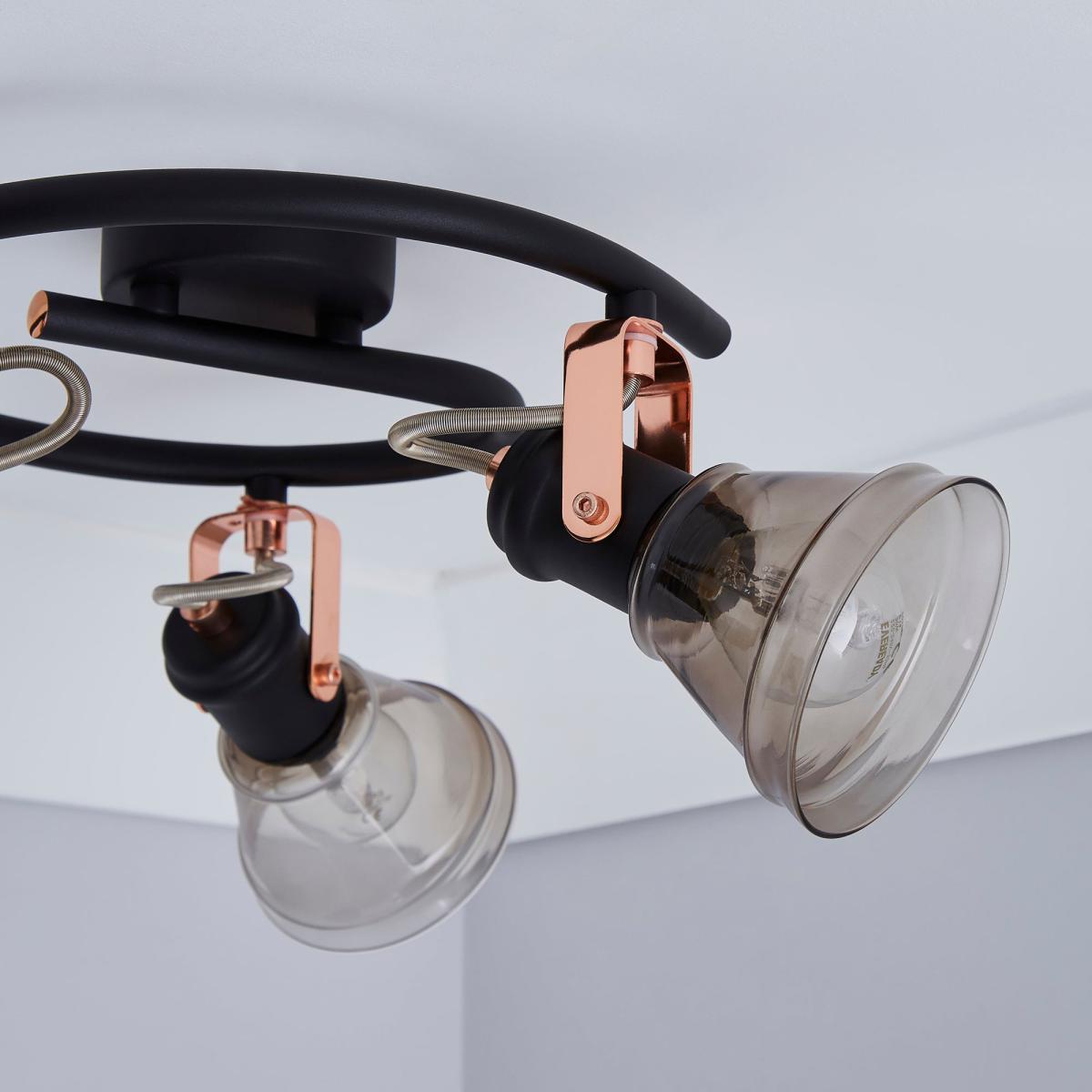 Milas 3 Light Black Industrial Semi-Flush Ceiling Fitting Black – image 4