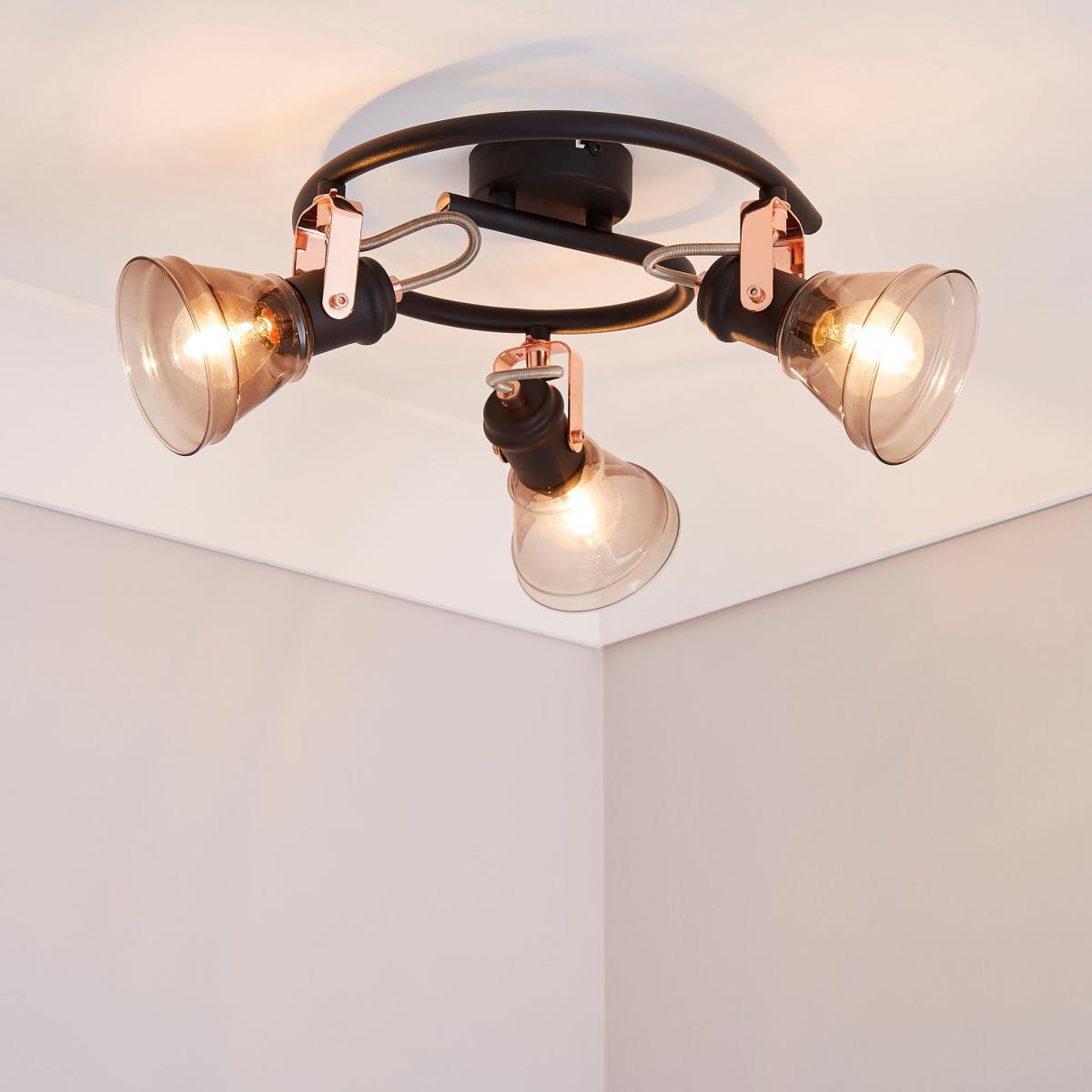 Milas 3 Light Black Industrial Semi-Flush Ceiling Fitting Black – image 1