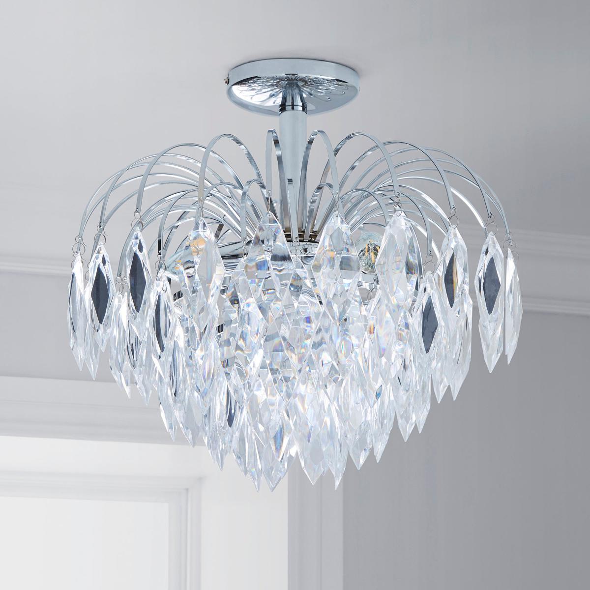 Parla 3 Light Chrome Semi-Flush Ceiling Fitting Silver – image 2