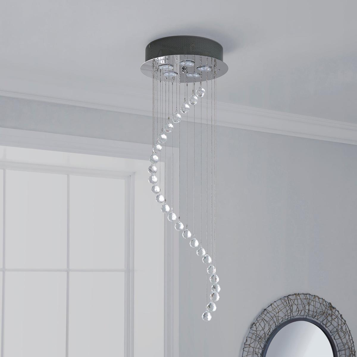 Marconia 5 Light Glass Droplet Cluster Flush Ceiling Fitting Silver – image 2