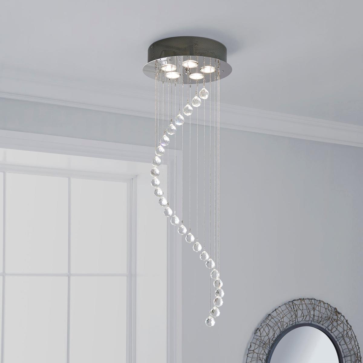Marconia 5 Light Glass Droplet Cluster Flush Ceiling Fitting Silver – image 1