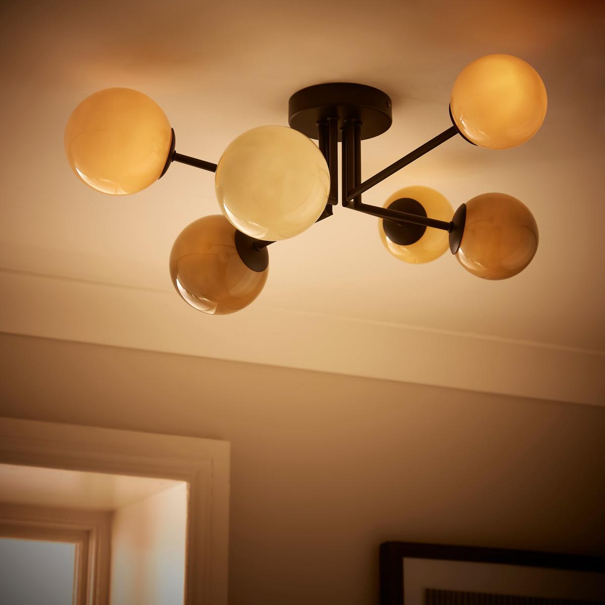 Eli Milky 6 Light Semi Flush Ceiling Light Black – image 2