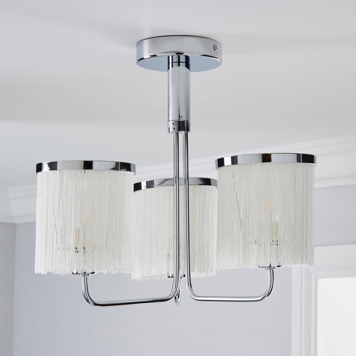 Jaz 3 Light Fringe Ivory Ceiling Fitting Cream and Silver – image 2