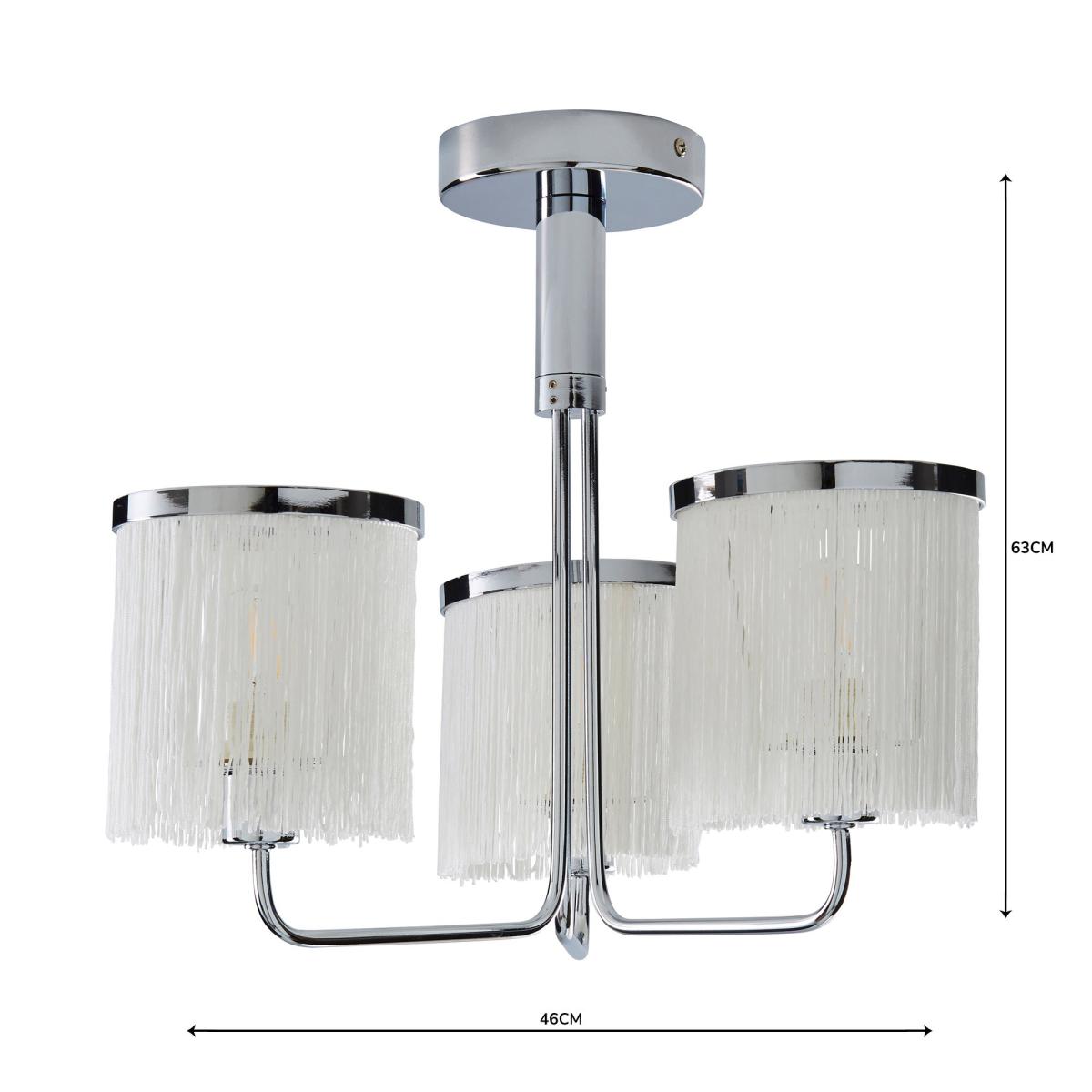 Jaz 3 Light Fringe Ivory Ceiling Fitting Cream and Silver – image 5