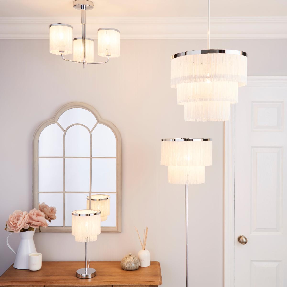 Jaz 3 Light Fringe Ivory Ceiling Fitting Cream and Silver – image 6