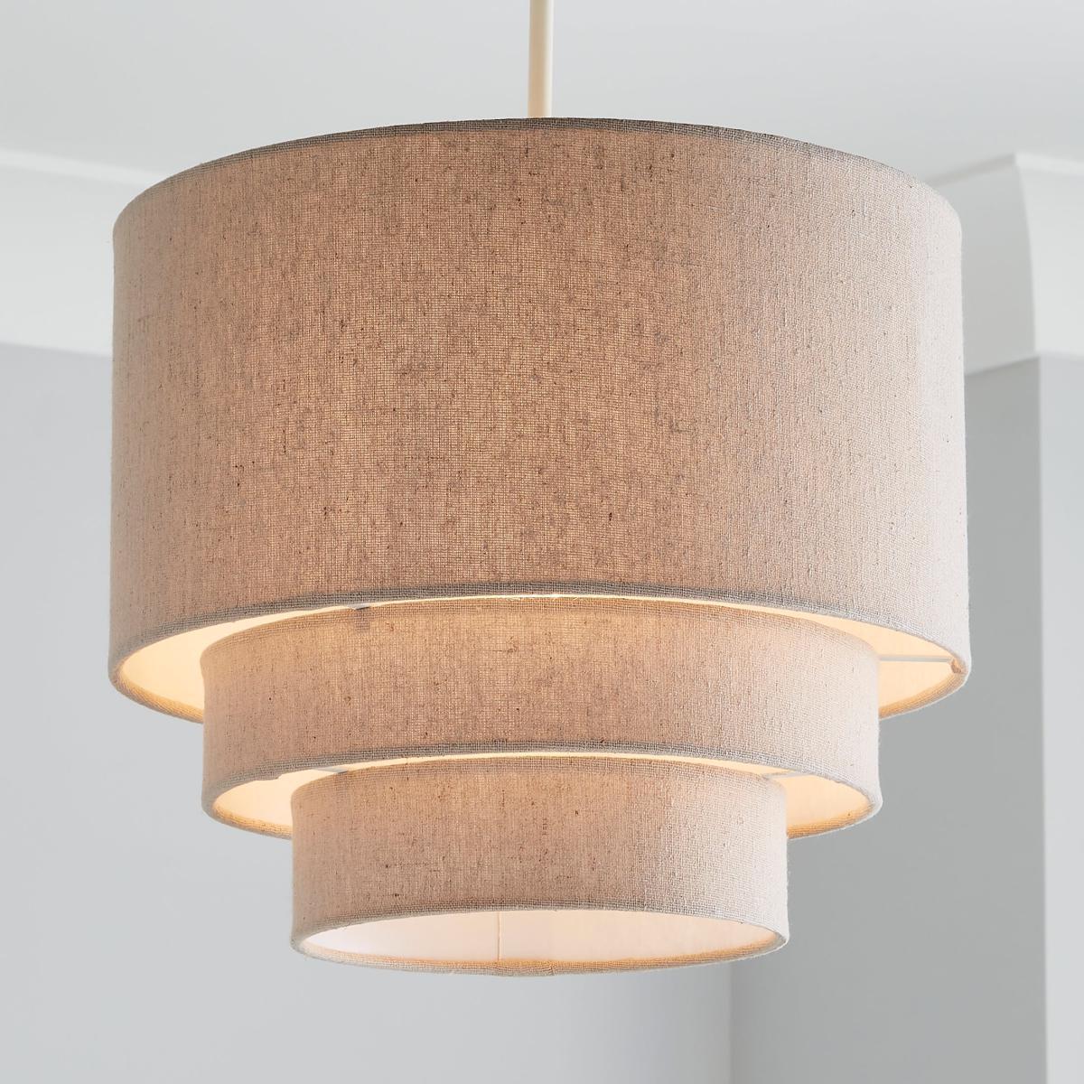 Henna 3 Tier 28cm Grey Faux Linen Shade Grey – image 1
