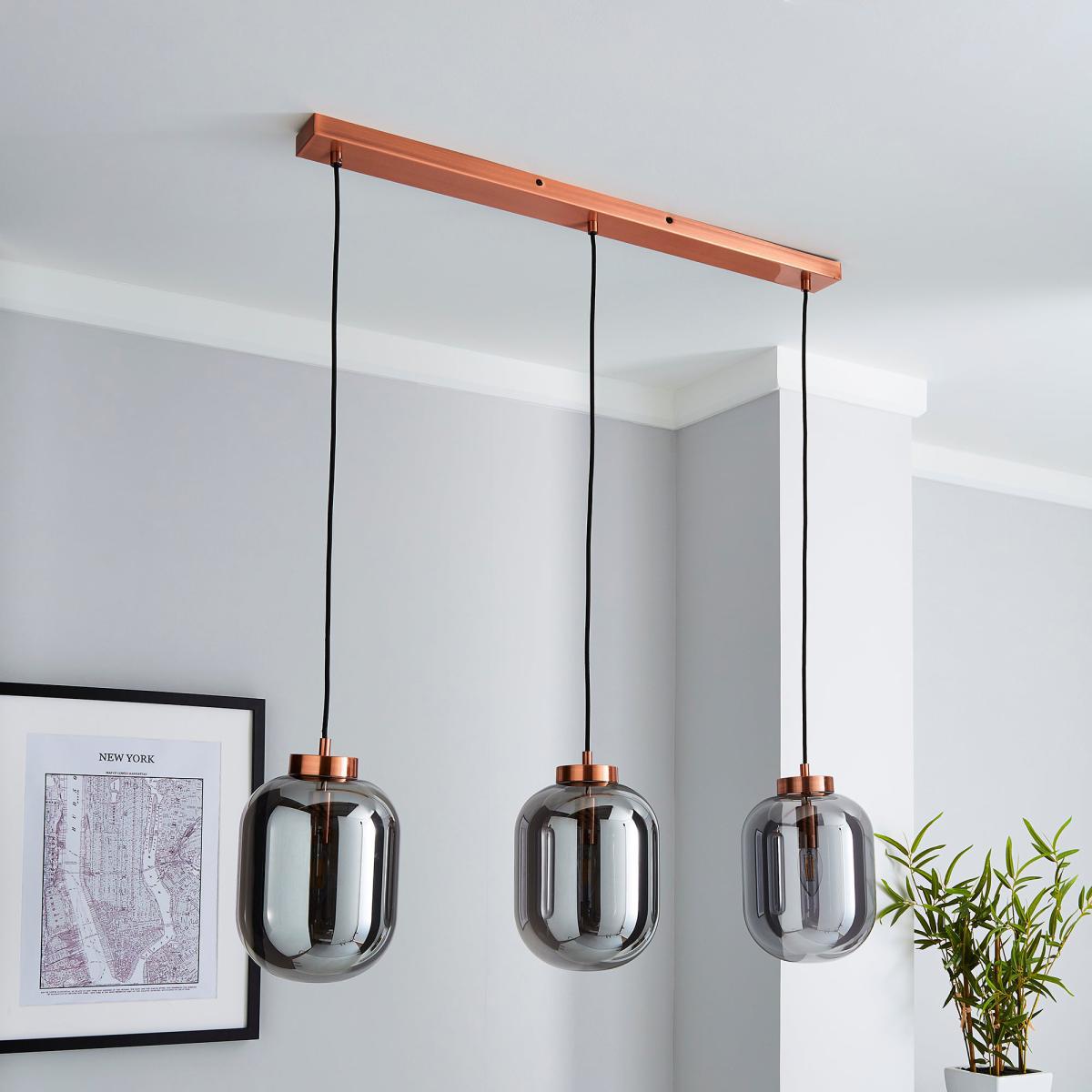 Hunter 3 Light Glass Diner Bar Ceiling Fitting Grey – image 2