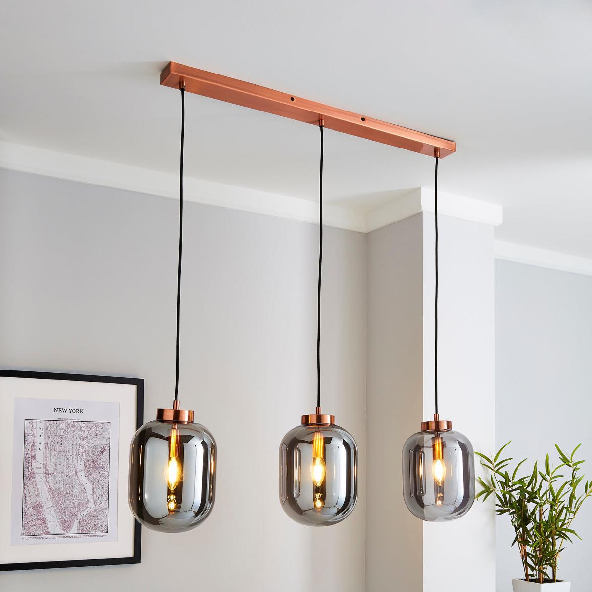 Hunter 3 Light Glass Diner Bar Ceiling Fitting Grey – image 1